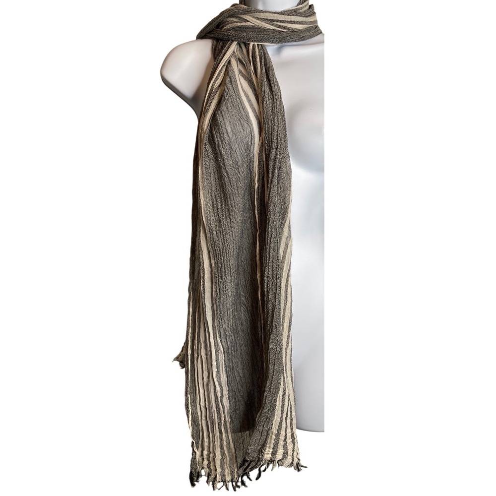 Women's Striped Scarf Gray Beige Long Lightweight Fashion‎ Boho Retro Casual